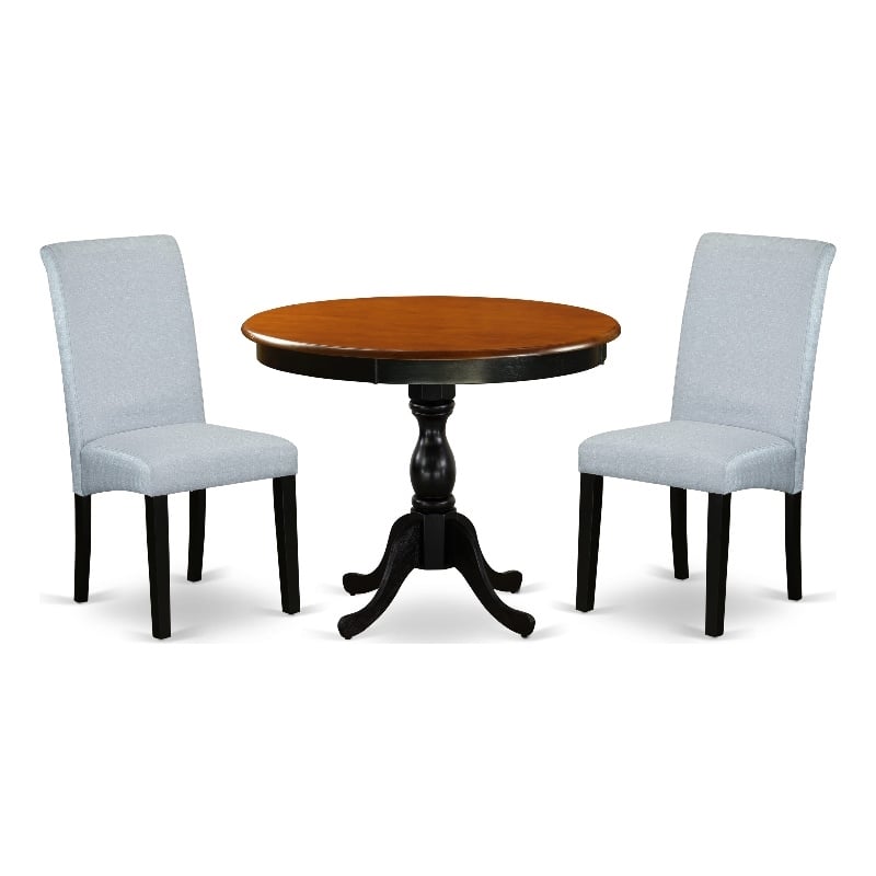 AMBA3-BCH-05 - Dining Table and 2 Grey Linen Fabric Chairs - Black Finish