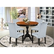 AMBA5-BCH-05 - Dining Table and 4 Grey Linen Fabric Chairs - Black Finish