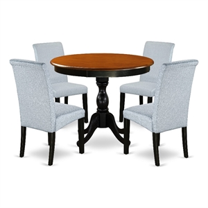 East West Furniture Dining Table and 4 Grey Linen Fabric Chairs in Black