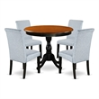 AMBA5-BCH-05 - Dining Table and 4 Grey Linen Fabric Chairs - Black Finish