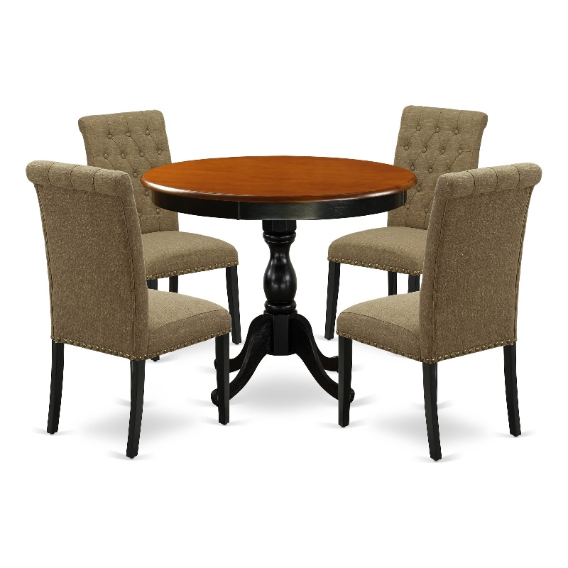 East West Furniture Table and 4 Light Sable Linen Fabric Chairs in Black