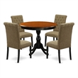 East West Furniture Table and 4 Light Sable Linen Fabric Chairs in Black