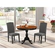 AMEN3-BCH-20 - Wooden Table and 2 Dark Gotham Grey Dining Chairs - Black Finish