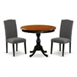 AMEN3-BCH-20 - Wooden Table and 2 Dark Gotham Grey Dining Chairs - Black Finish