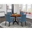 AMFL5-BCH-21 - Dining Table and 4 Blue Linen Fabric Chairs - Black Finish