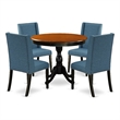 AMFL5-BCH-21 - Dining Table and 4 Blue Linen Fabric Chairs - Black Finish