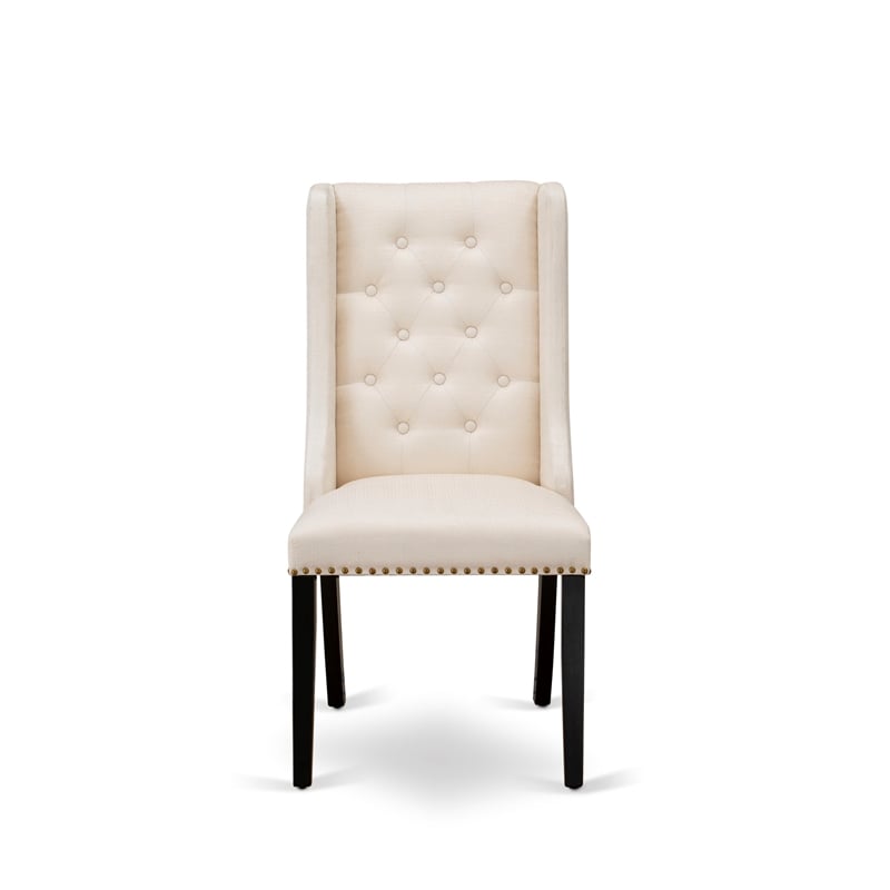 AMFO3-BCH-01 Dinette Table and 2 Cream Linen Fabric Chairs - Black Finish