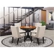 East West Furniture Dining Table and 4 Cream Linen Fabric Chair in Black
