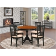 East West Furniture Dining Table and 4 Linen Fabric Dining Room Chairs in Black