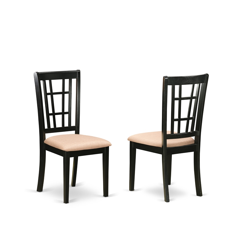 East West Furniture Dining Table and 4 Linen Fabric Dining Room Chairs in Black