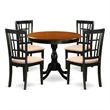 East West Furniture Dining Table and 4 Linen Fabric Dining Room Chairs in Black