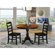 AMPF3-BCH-W - Wooden Table and 2 Modern Chairs with Ladder Back - Black Finish