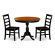 AMPF3-BCH-W - Wooden Table and 2 Modern Chairs with Ladder Back - Black Finish