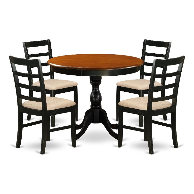 AMPF5-BCH-C - Kitchen Table and 4 Linen Fabric Dining Chairs - Black Finish