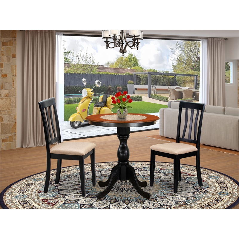 ESAN3-BCH-C - Kitchen Table and 2 Slatted Back Dining Chairs - Black Finish