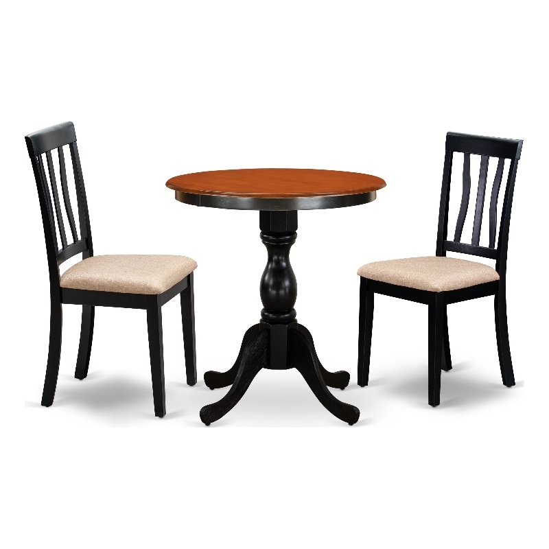 ESAN3-BCH-C - Kitchen Table and 2 Slatted Back Dining Chairs - Black Finish