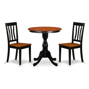 ESAN3-BCH-W- Dining Table and 2 Kitchen Chairs with Slatted Back - Black Finish