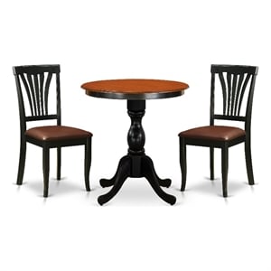 ESAV3-BCH-LC - Dining Table and 2 Modern Chairs with Slatted Back- Black Finish