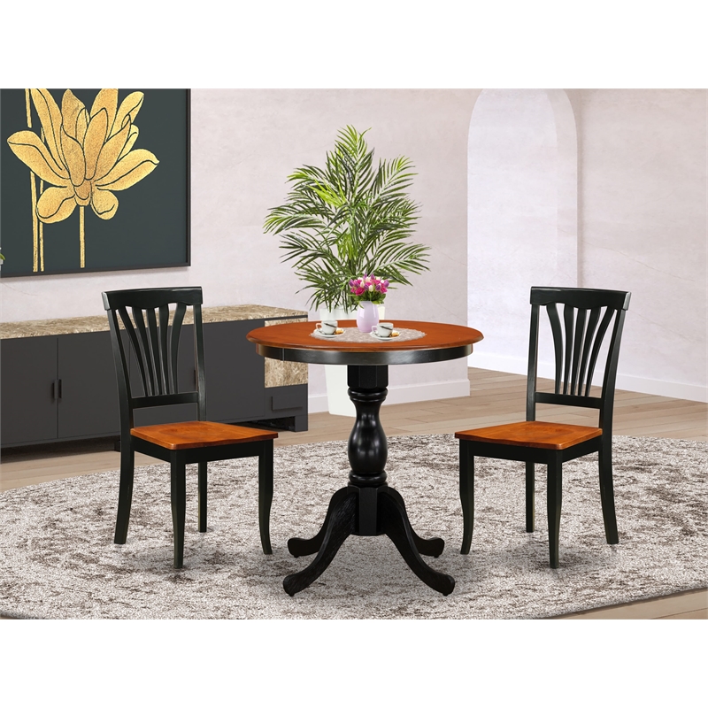 ESAV3-BCH-W - Dining Table and 2 Dining Chairs with Slatted Back - Black Finish