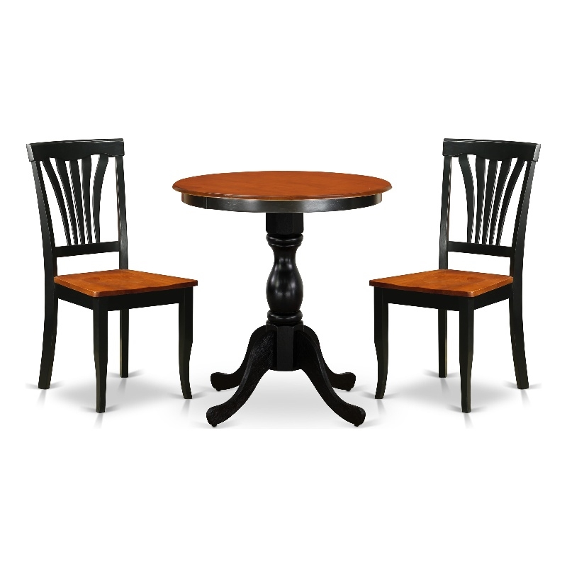 ESAV3-BCH-W - Dining Table and 2 Dining Chairs with Slatted Back - Black Finish