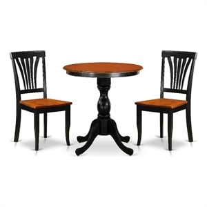 ESAV3-BCH-W - Dining Table and 2 Dining Chairs with Slatted Back - Black Finish