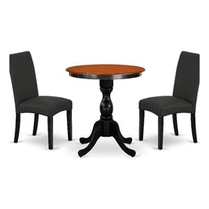 ESDR3-BCH-24 - Wood Table and 2 Dining Chairs with High Back - Black Finish