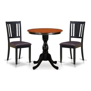 ESDU3-BCH-LC - Dining Table and 2 Modern Pu Leather Chairs - Black Finish
