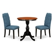 ESEL3-BCH-21 - Dining Table and 2 Modern Linen Fabric Chairs - Black Finish