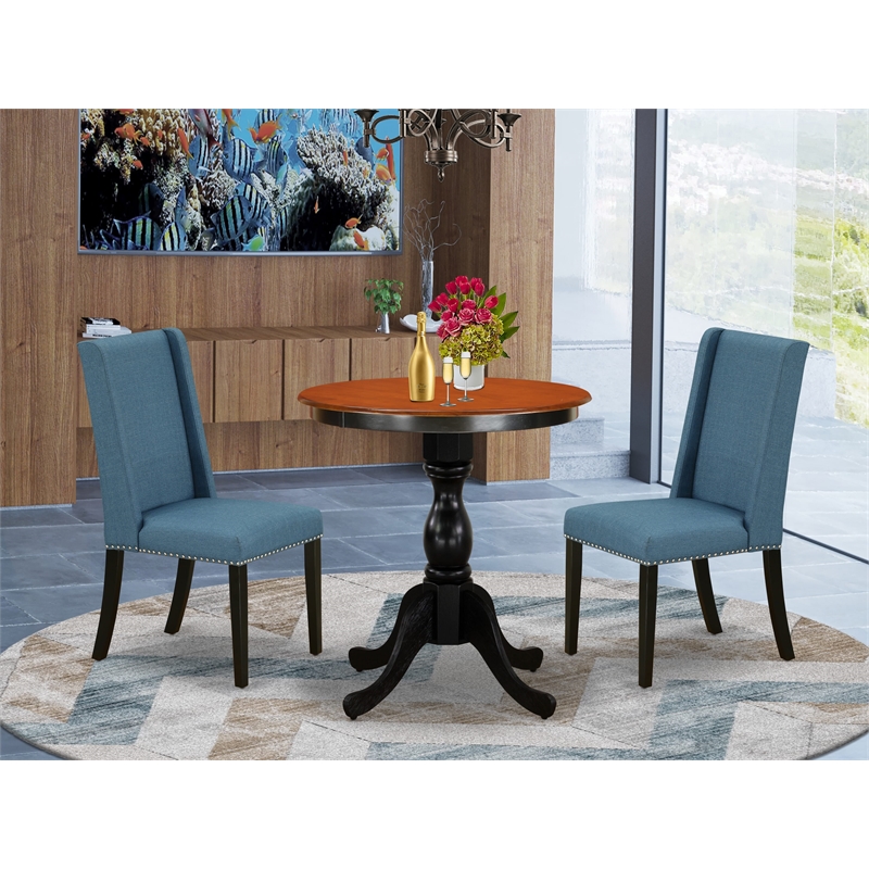 ESFL3-BCH-21 - Dining Table and 2 Stylish Back Padded Chairs - Black Finish