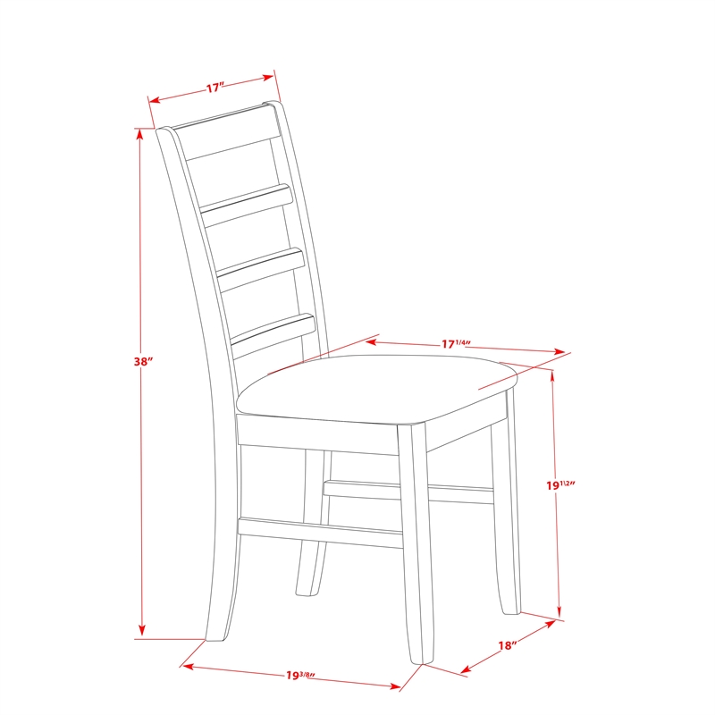 ESPF3-BCH-C- Wood Table and 2 Ladder Back Linen Fabric Chairs - Black Finish