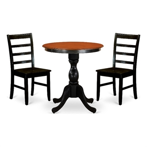 ESPF3-BCH-W- Dinner Table and 2 Wooden Chairs with Ladder Back - Black Finish