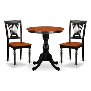 ESPV3-BCH-W- Dining Table and 2 Modern Chairs with Slatted Back - Black Finish