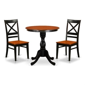 ESQU3-BCH-W- Dining Table and 2 Wooden Dining Chairs with X Back - Black Finish