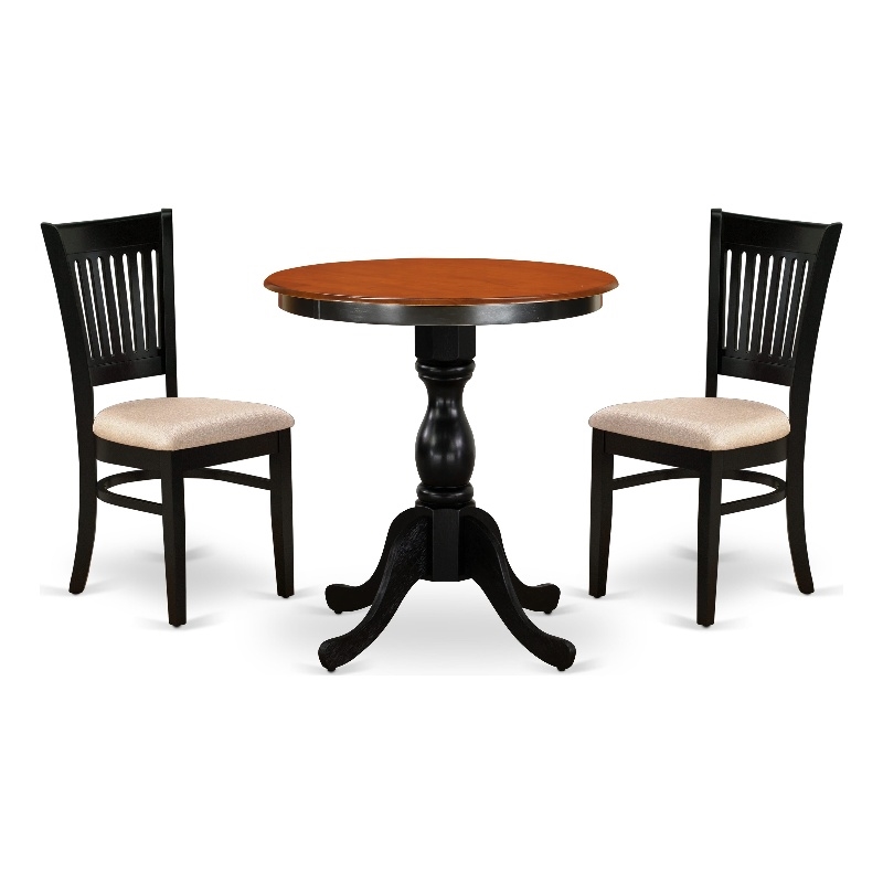 ESVA3-BCH-C - Wood Table and 2  Slatted Back Linen Fabric Chairs - Black Base