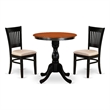 ESVA3-BCH-C - Wood Table and 2  Slatted Back Linen Fabric Chairs - Black Base