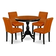 East West Furniture Dining Table and 4 Baked Bean PU Leather Chairs in Black