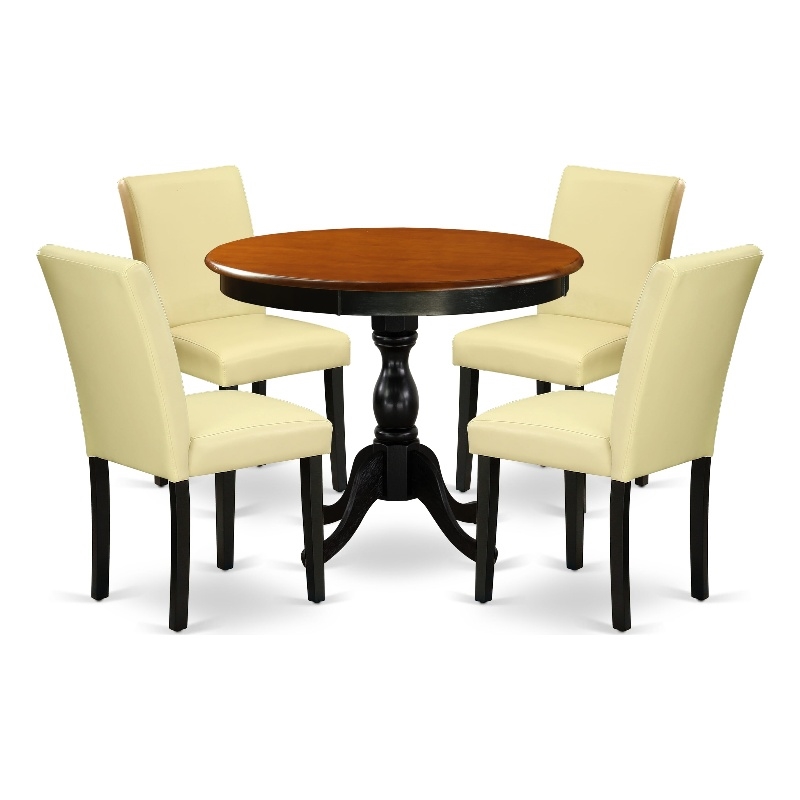 AMAB5-BCH-73 - Dining Table and 4 Eggnog PU Leather Chairs - Black Finish