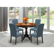 East West Furniture Dining Table and 4 Blue Linen Fabric Chairs in Black