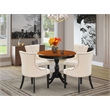 AMFR5-BCH-02 - Table and 4 Light Beige Linen Fabric Chairs - Black Finish