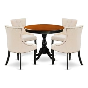 East West Furniture Table and 4 Light Beige Linen Fabric Chairs in Black