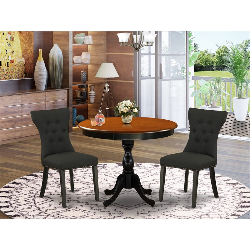 AMGA3-BCH-24 - Dinner Table and 2 Black Linen Fabric Chair - Black Finish
