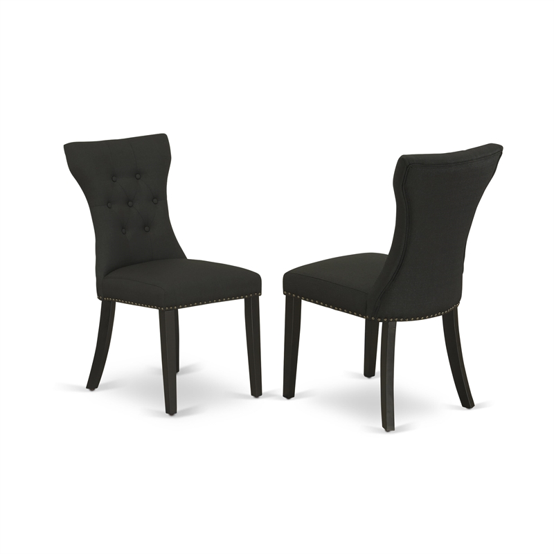 AMGA3-BCH-24 - Dinner Table and 2 Black Linen Fabric Chair - Black Finish