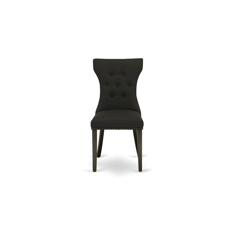 AMGA3-BCH-24 - Dinner Table and 2 Black Linen Fabric Chair - Black Finish