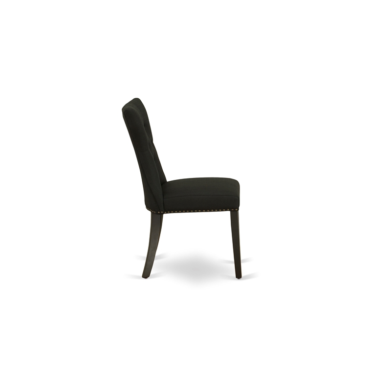 AMGA3-BCH-24 - Dinner Table and 2 Black Linen Fabric Chair - Black Finish