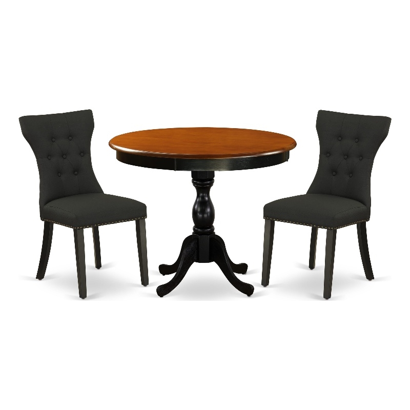 AMGA3-BCH-24 - Dinner Table and 2 Black Linen Fabric Chair - Black Finish