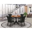 East West Furniture Dining Table and 4 Black Linen Fabric Chair in Black