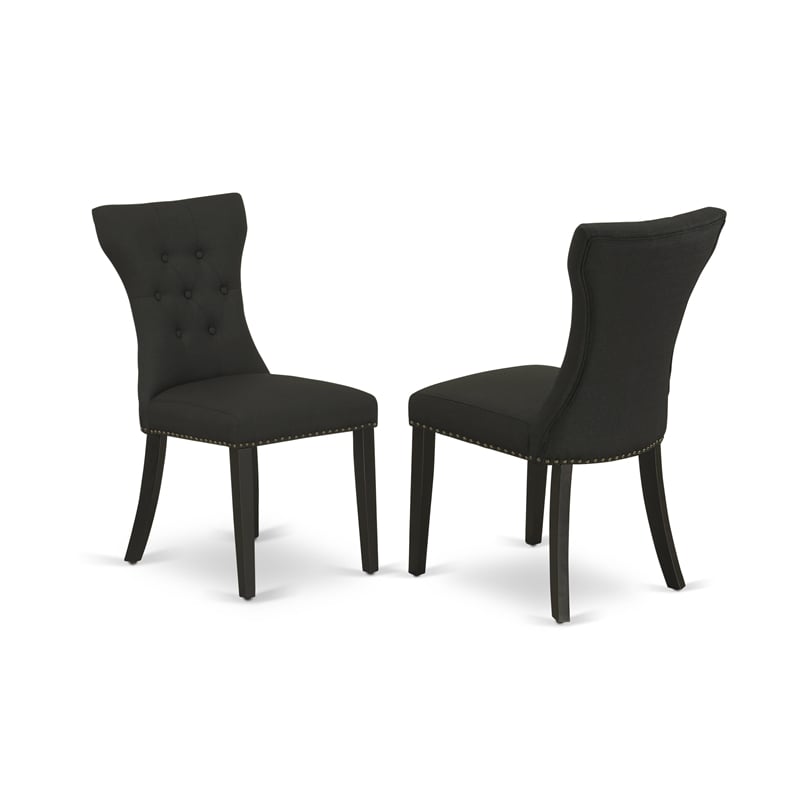 East West Furniture Dining Table and 4 Black Linen Fabric Chair in Black