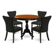 East West Furniture Dining Table and 4 Black Linen Fabric Chair in Black