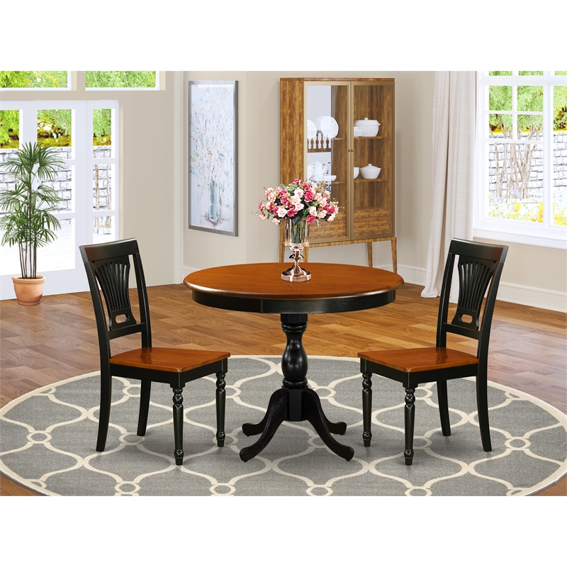 AMPV3-BCH-W - Dining Table and 2 Wood Chairs with Slatted Back - Black Finish