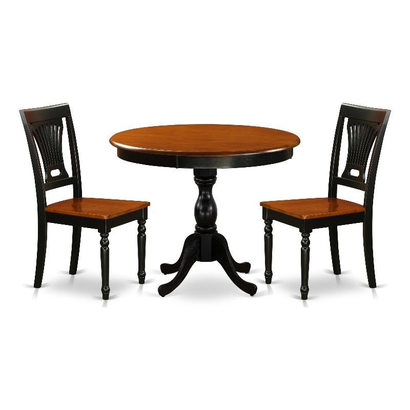 AMPV3-BCH-W - Dining Table and 2 Wood Chairs with Slatted Back - Black Finish